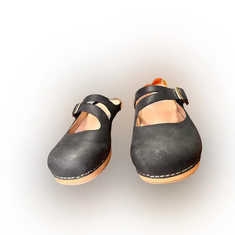 Dansko Black Leather Mary Jane Clogs - Picture 2 of 7